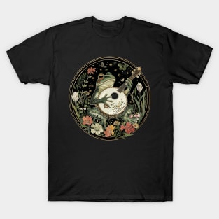 Goblincore Fungi Frog Playing His Banjo Flowers Frog Lover T-Shirt
